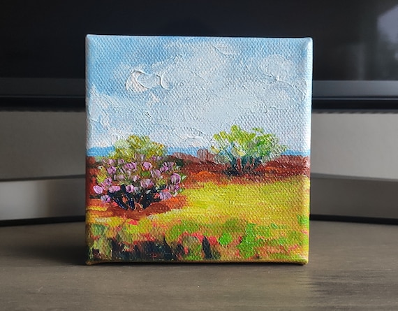 Country Landscape Original Handmade Oil Painting On 4x4 Inch Rural Countryside Painting Gallery Wall Art Gift