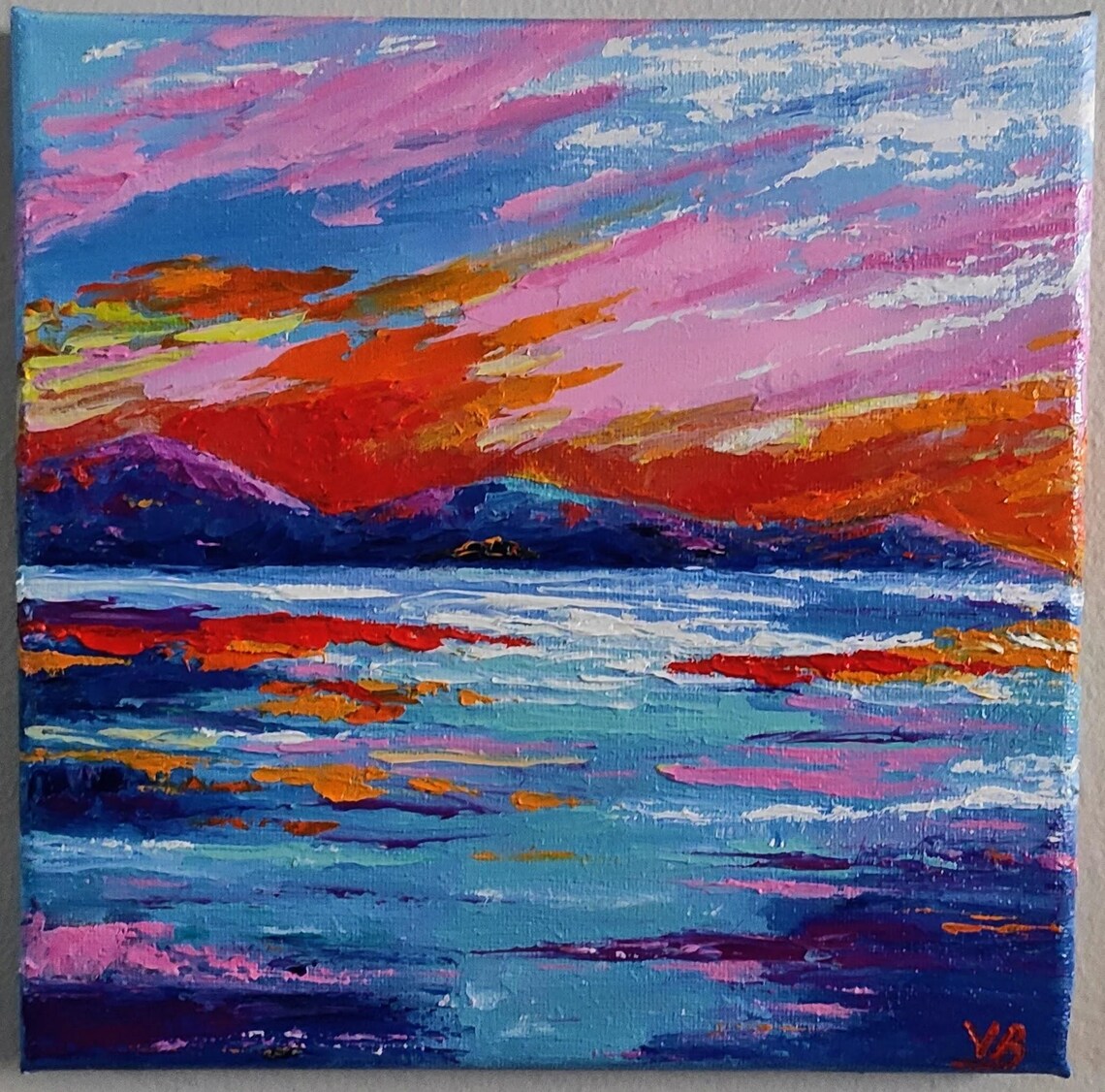 Tropical Sunset Seascape Palette Knife Colorful Ocean Waves Wall Art - Image 2