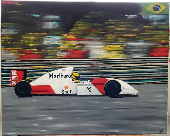 Ayrton Senna Mclaren Formula 1 Racing Original Handmade Oil Painting On Gallery Wall Art Gift
