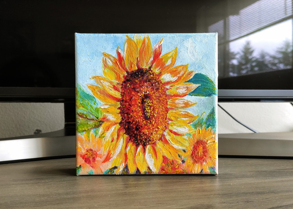 Large Sunflower Close-Up With Golden Orange Petals Blue Sky Art Poster - Image 3