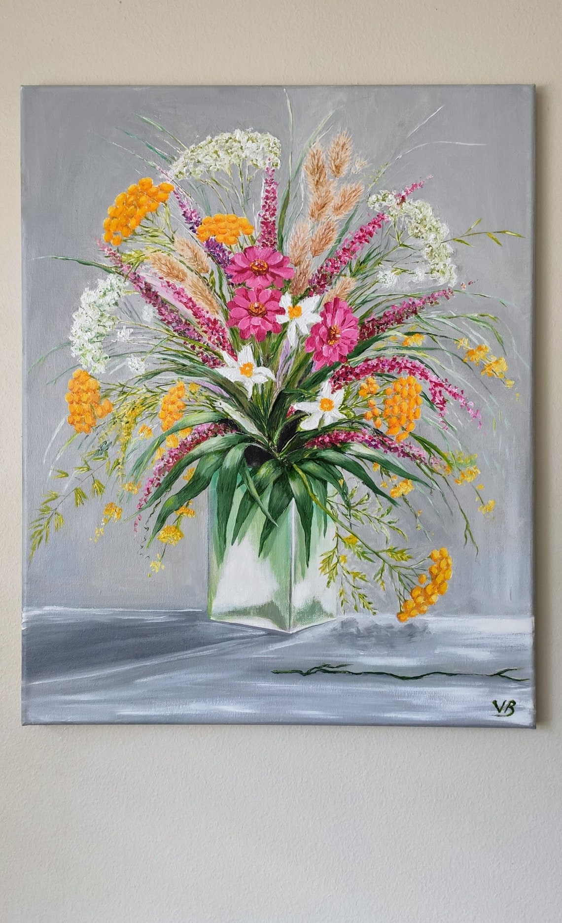 Wildflowers Original Handmade Oil Painting On 20x16 Wildflowers On A Vase Painting Floral Wall Art One Of A Kind Gift - Image 2