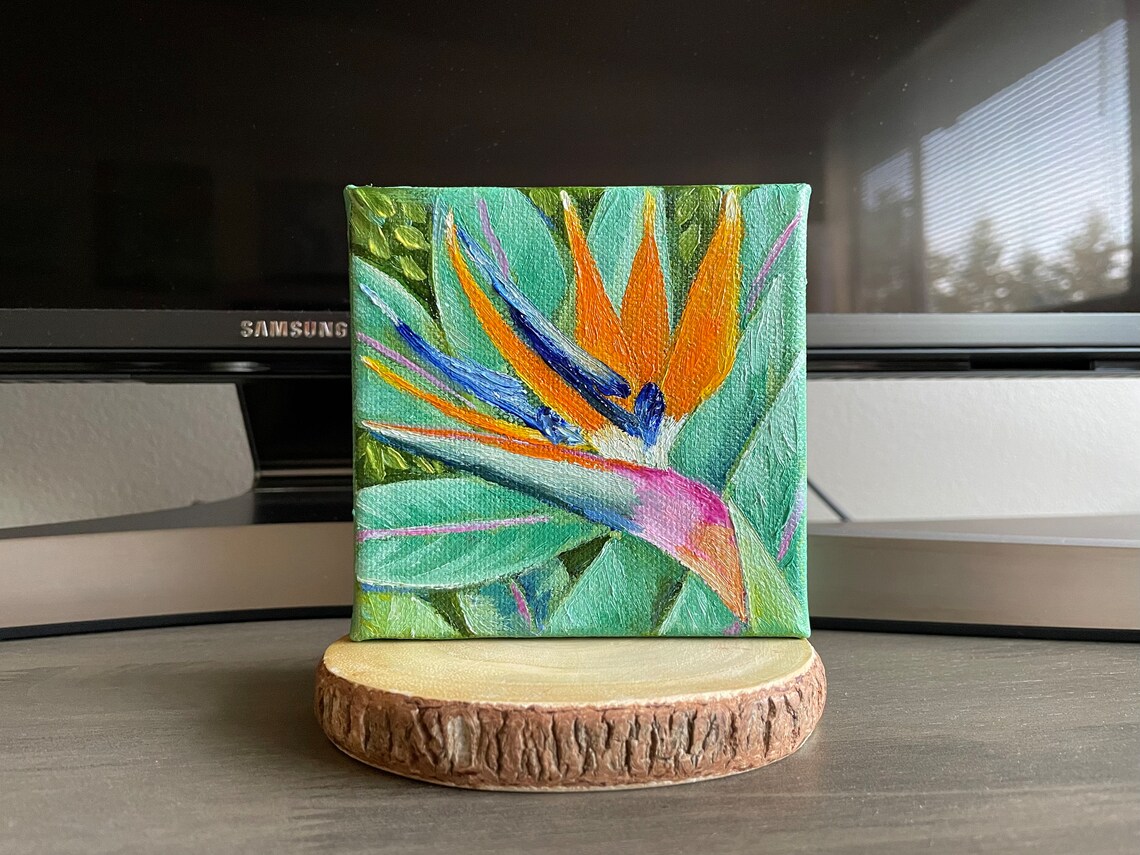 Bird of Paradise Tropical Flower Mini Canvas Botanical Painting Art - Image 2