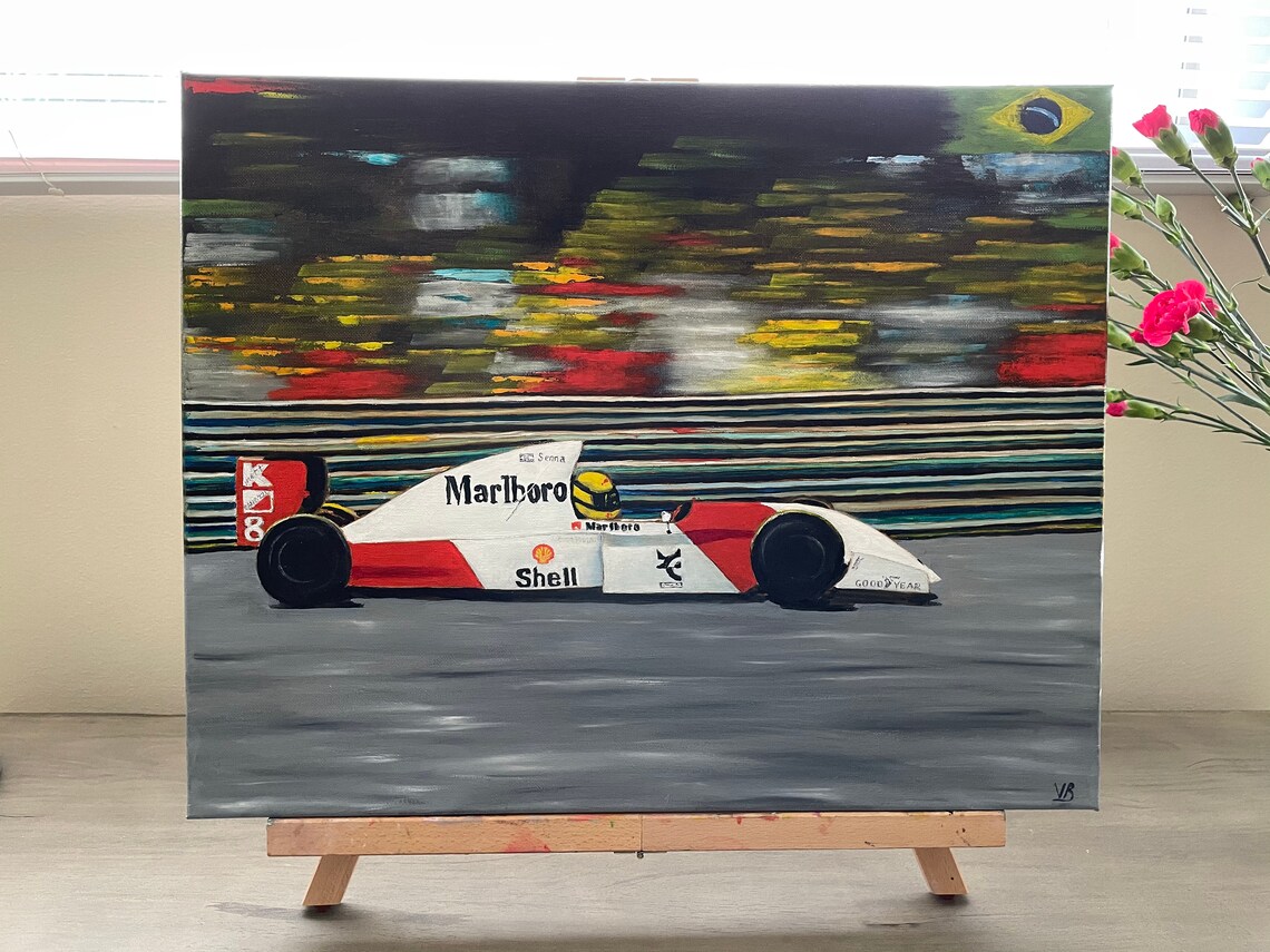 Ayrton Senna McLaren Formula 1 Race Car Speed Motion Oil Painting Art - Image 2