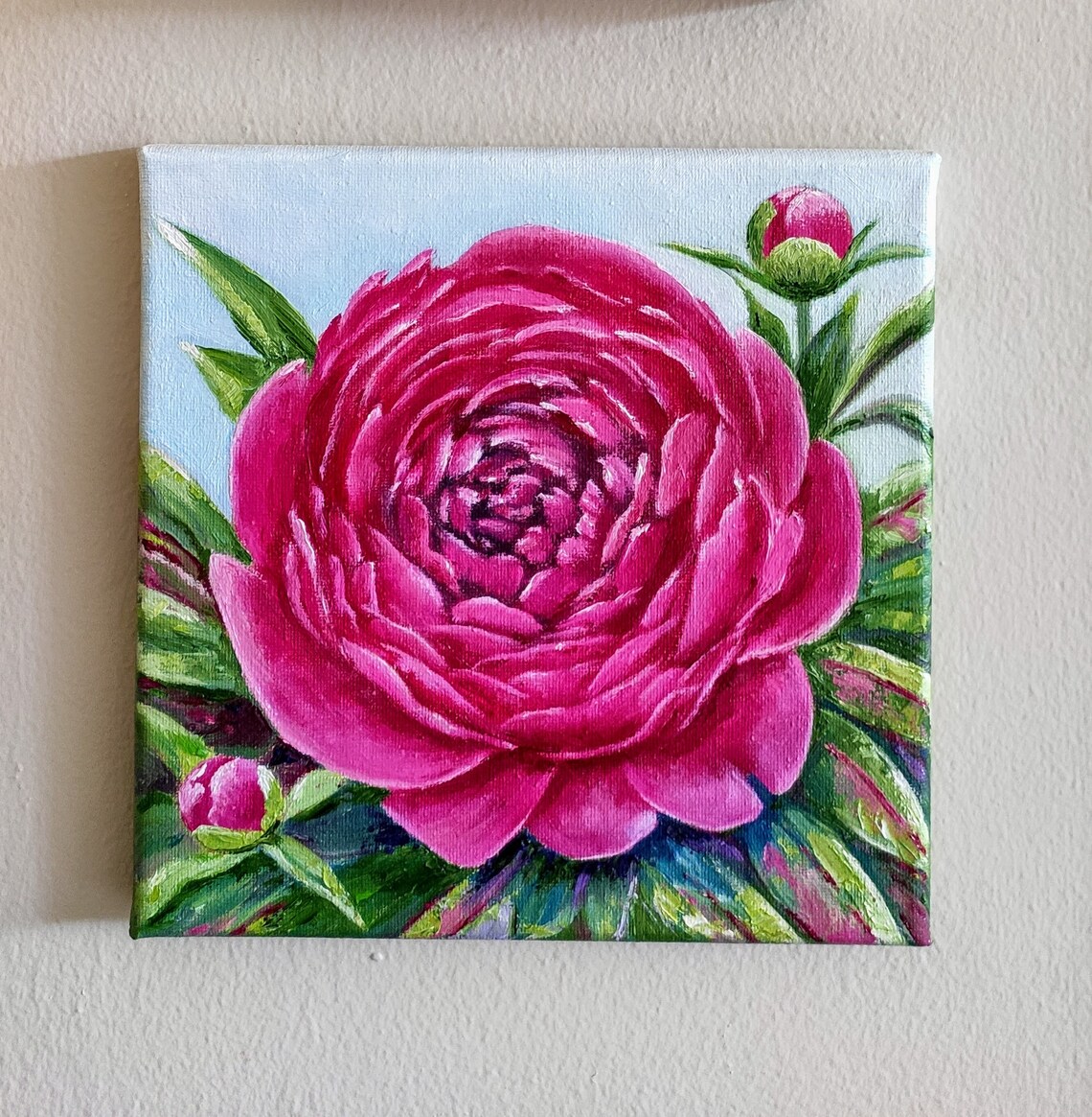 Bright Pink Peony Bloom Spring Garden Floral Oil Painting Wall Art - Image 3