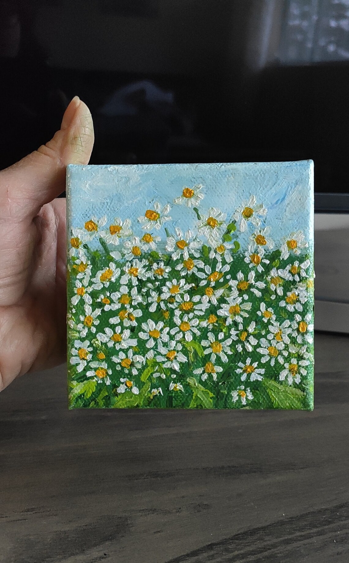 Wildflowers Chamomile Original Oil Art Painting On Field Of Daisies Painting White Green Floral Wall Art Gift For Mom - Image 3