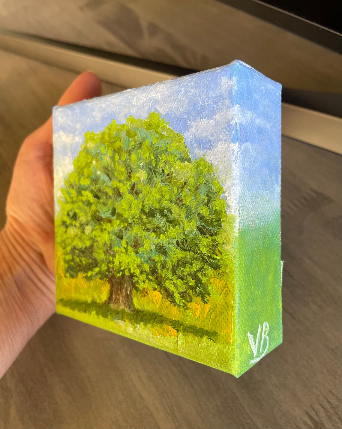 Old Oak Tree In Green Meadow Under Blue Sky Country Landscape Art Poster - Image 2