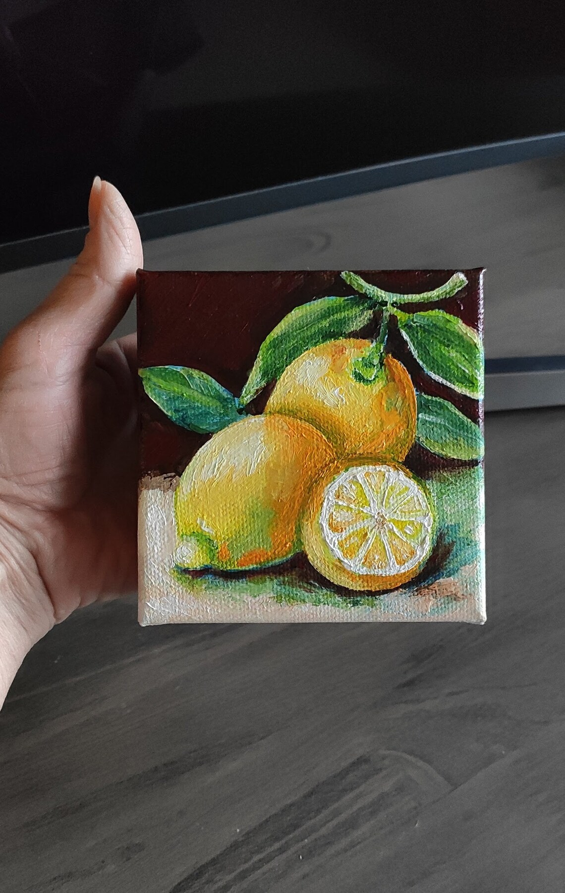Fresh Lemon Citrus Fruit Still Life Original Oil Painting Kitchen Wall Art - Image 3
