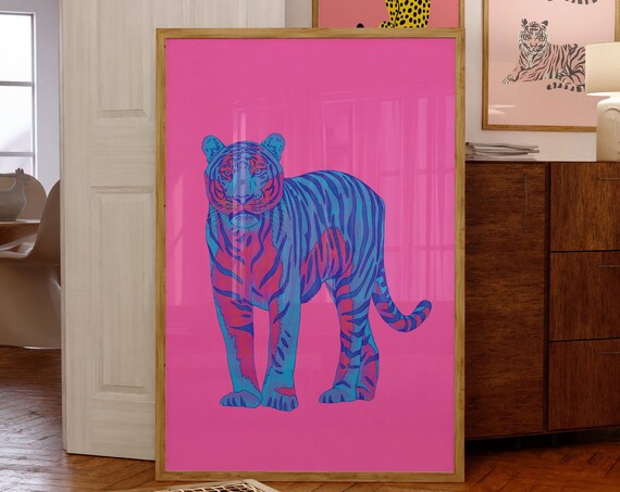 Aesthetic Pink Tiger Art Printtrendy Art Printsdorm Decorpreppy Pink Postersfunky Printanimal Art Printcute Girly Trendy Pink Posters