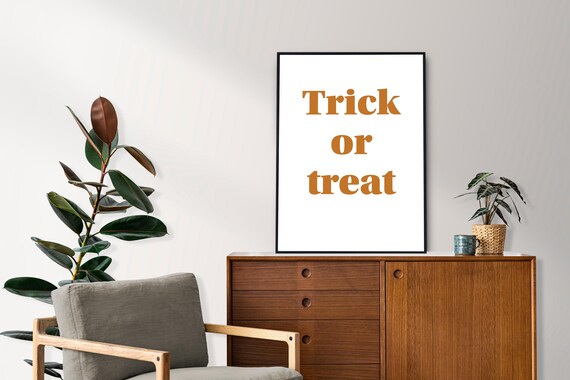 Trick or Treat Halloween Poster Orange Typography Minimal Fall Decor Art