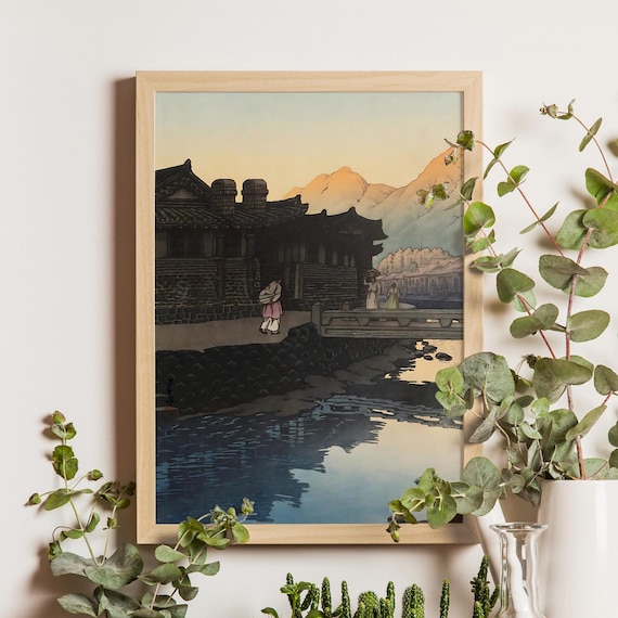 Kawase Hasui Kaesong Korean Village Sunset River Woodblock Poster