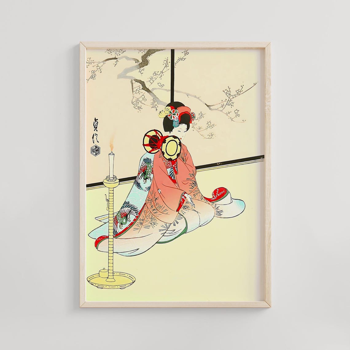 Maiko And Japanese Drum By Hasegawa Sadanobu Iii 1950 Geisha Apprentice Woodblock Print Traditional Kyoto Art Cultural Music