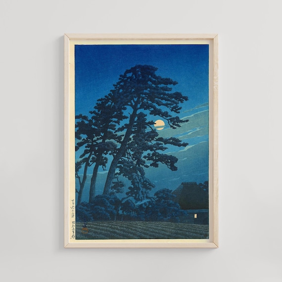 Kawase Hasui Full Moon over Magome 1930 Night Pine Scene Poster