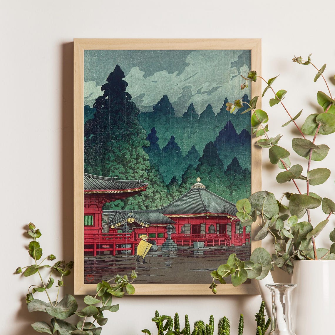 Kawase Hasui Futatsudo Hall Rainy Cedar Temple 1930 Rain Poster