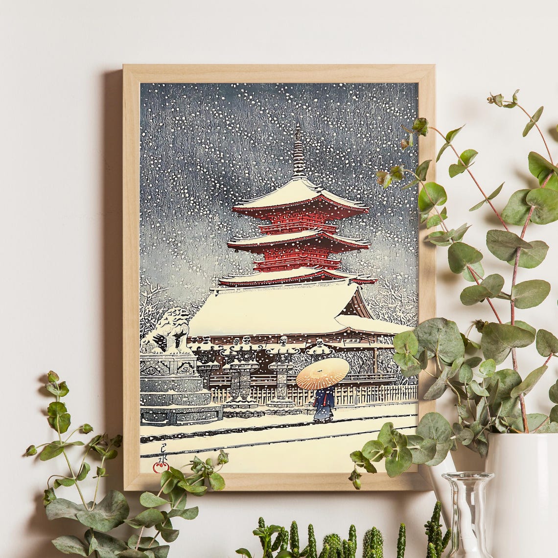 Kawase Hasui Snow at Ueno Toshogu Shrine Winter Night Scene Poster