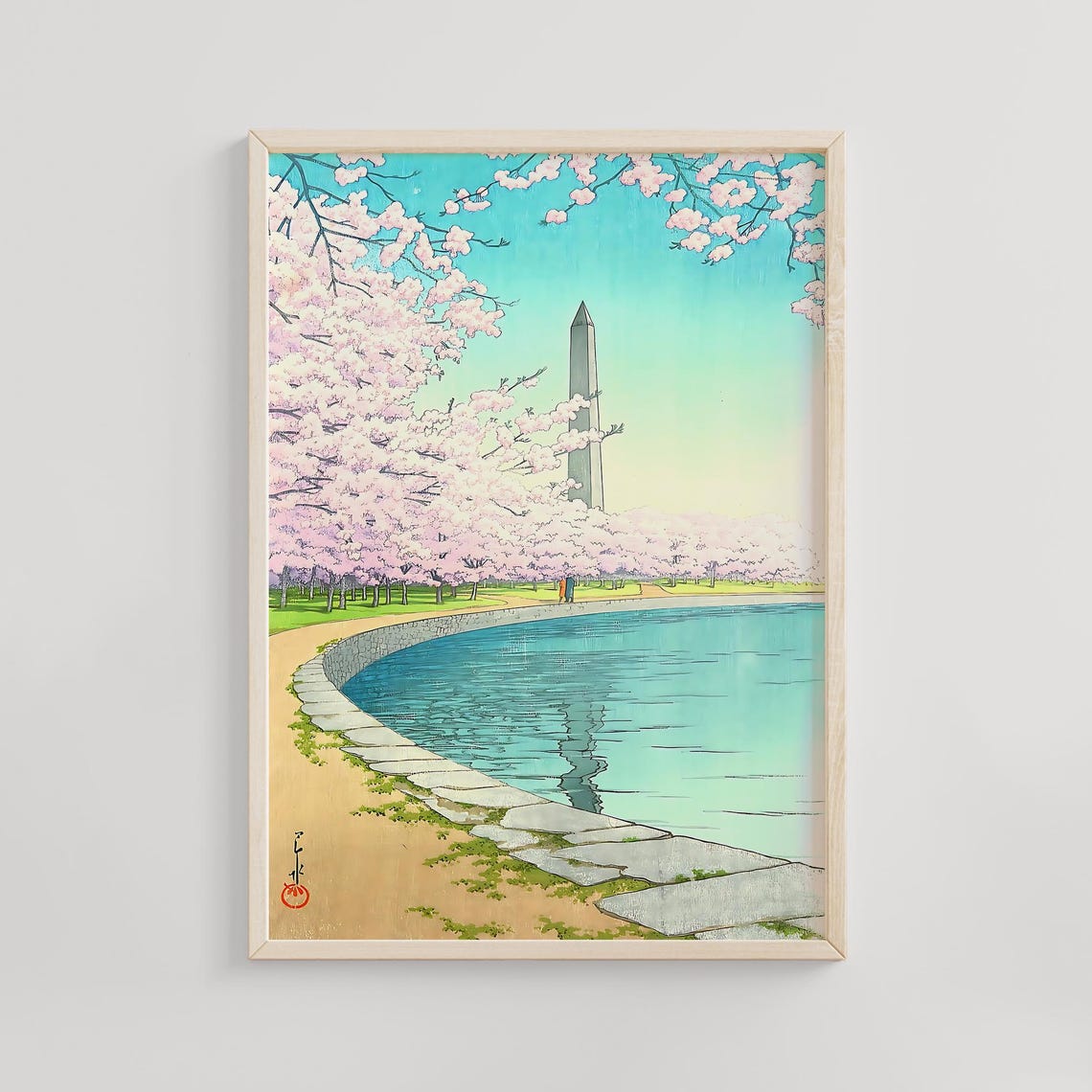 Kawase Hasui Washington Monument 1935 Cherry Blossom Tidal Poster