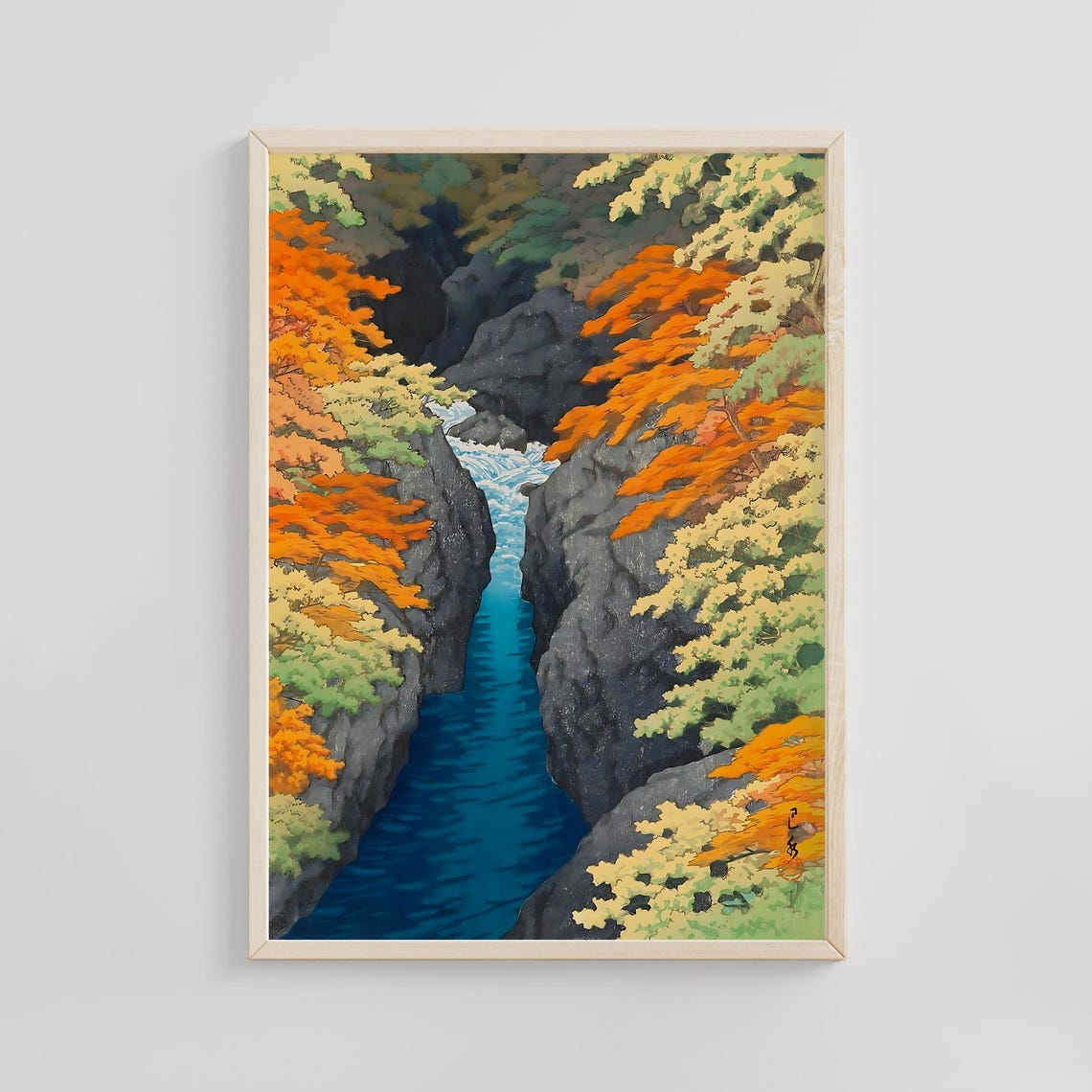 Kawase Hasui Agatsuma Gorge Autumn River Between Cliffs Scene Poster