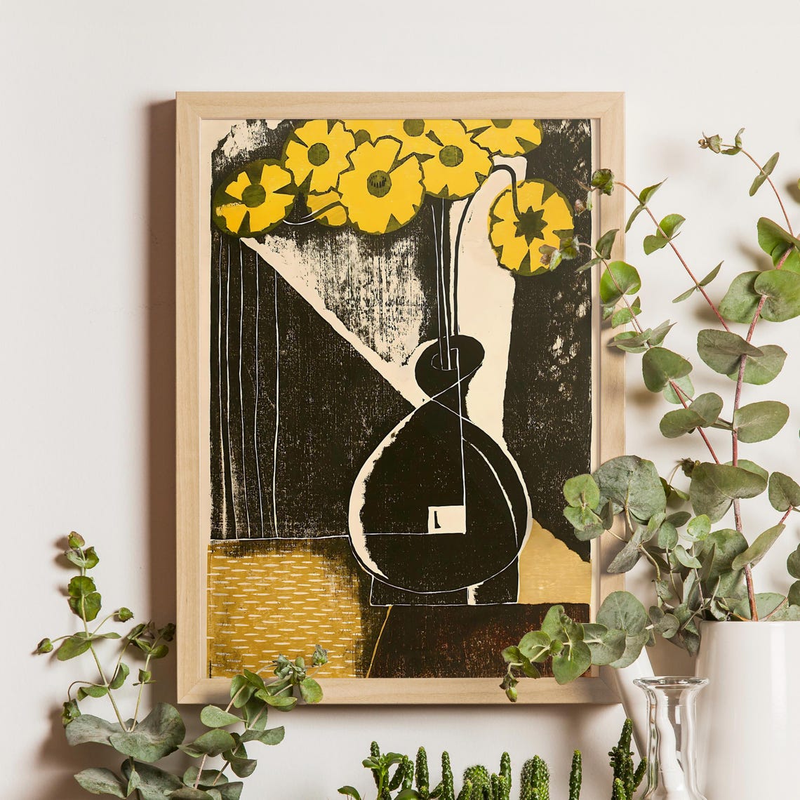 Yellow Flowers in Black Vase Inagaki Tomoo 1950 Modern Art Poster