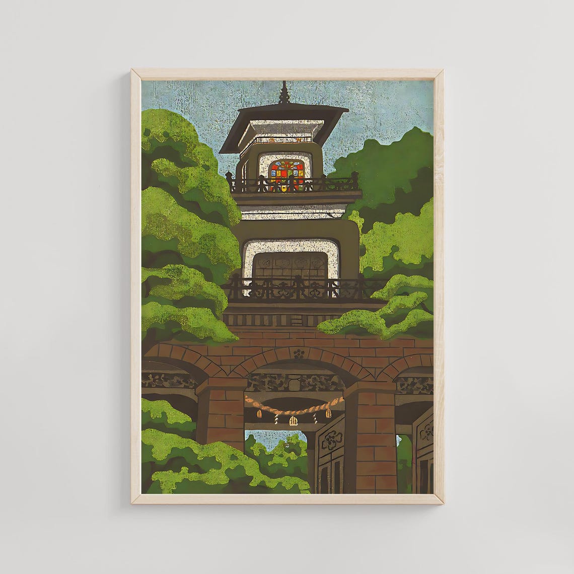 Kyoto Temple Gate Brick Tower Vintage Japanese Architecture Poster