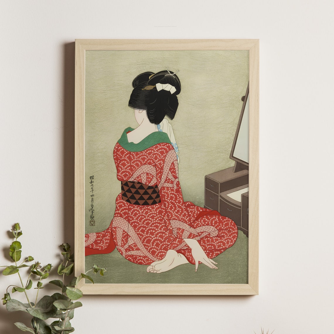 Before the Mirror Hirano Hakuho 1932 Japanese Beauty Woodblock Poster