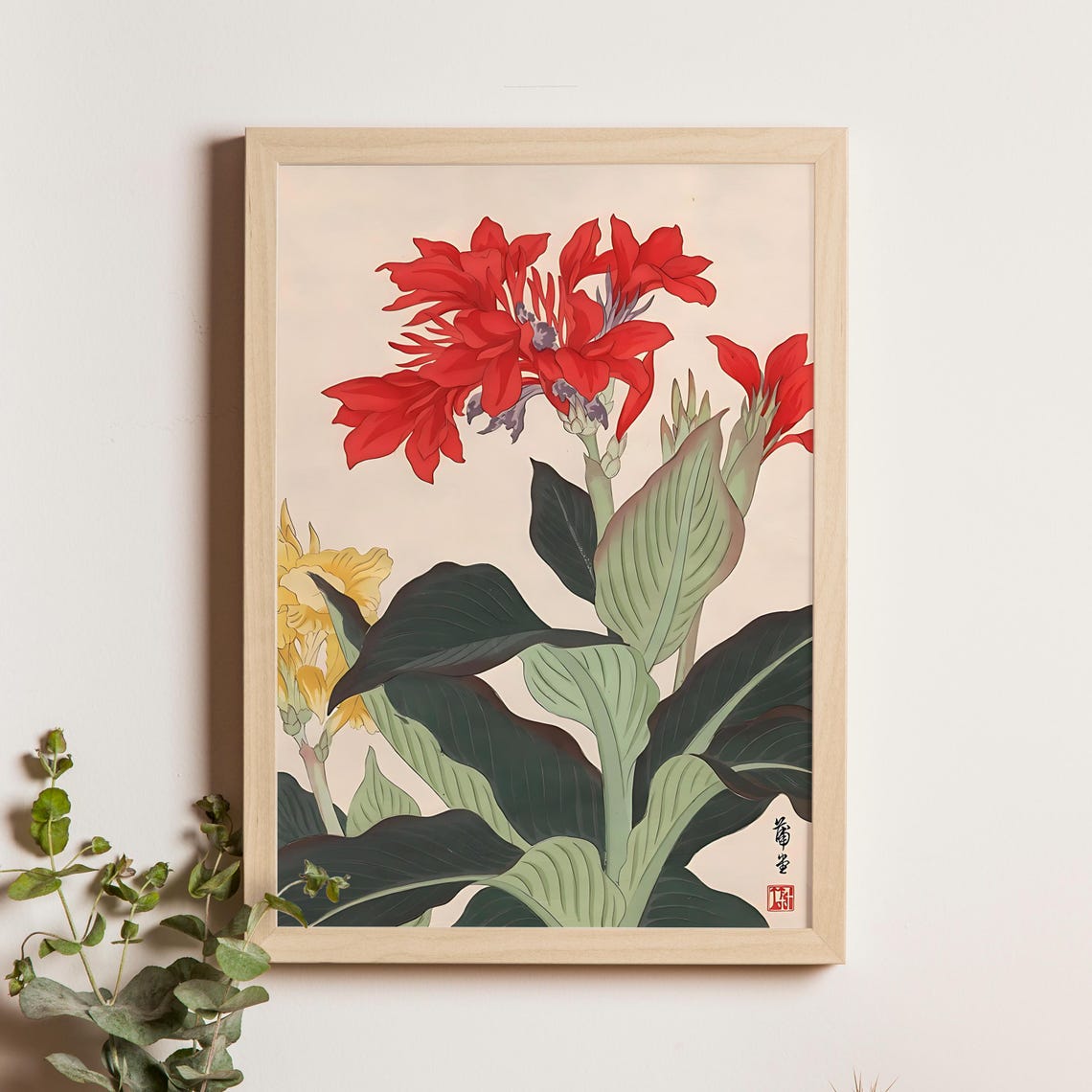 Nishimura Hodo Red Canna Lily Botanical Flower Woodblock Poster
