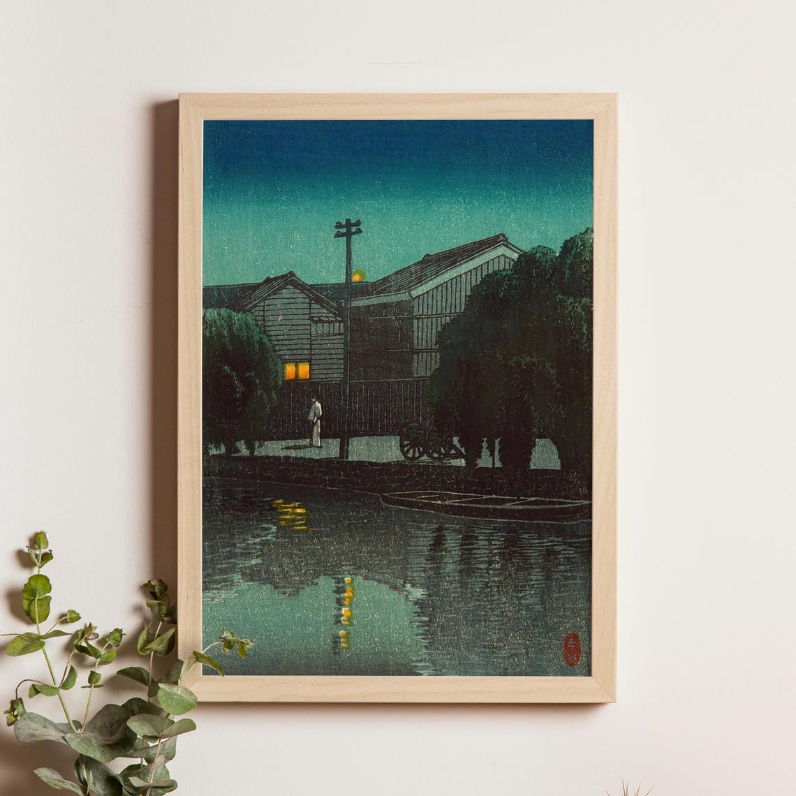 Kawase Hasui Niigata Night Waterfront Moonlight 1934 Woodblock Poster