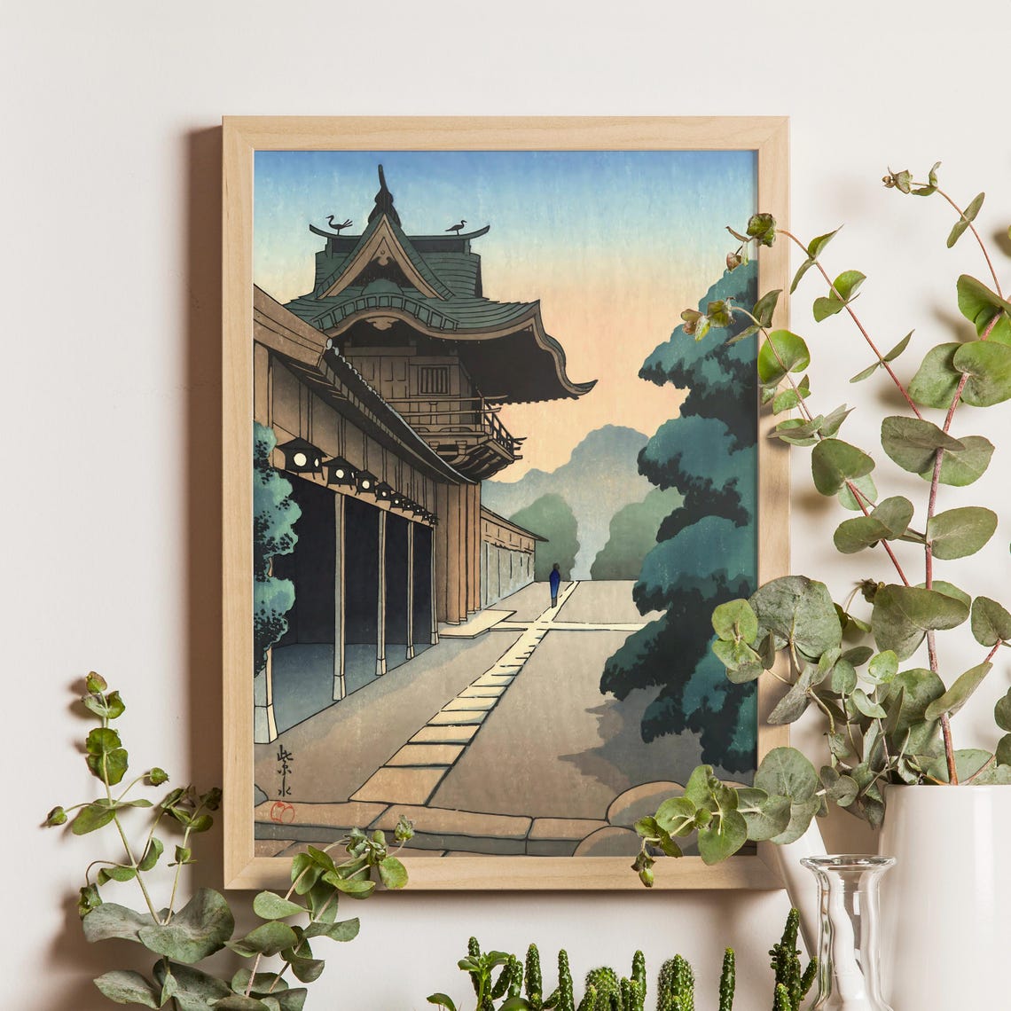 Shisui Hyuga 1937 Temple Gate At Dusk Lanterns Japanese Poster