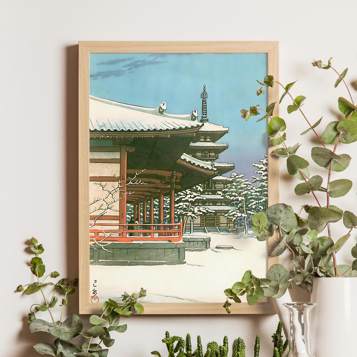 Kawase Hasui Yakushi Temple Snow 1951 Japanese Woodblock Art Poster