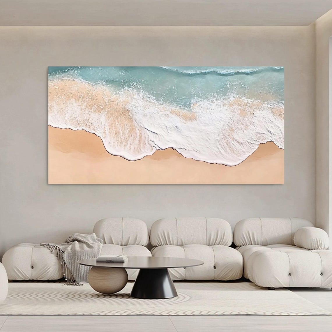 Aerial Beach Waves White Foam Peach Sand Turquoise Ocean Poster - Image 2