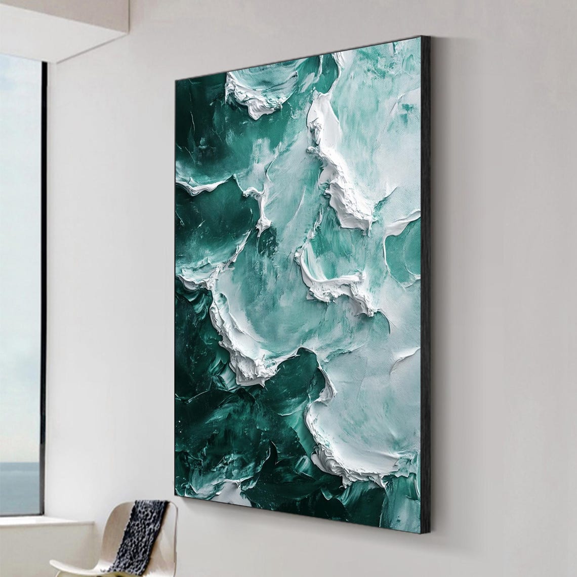 Emerald Green Ocean Wave Marble Textured Abstract Painting Poster - Image 2