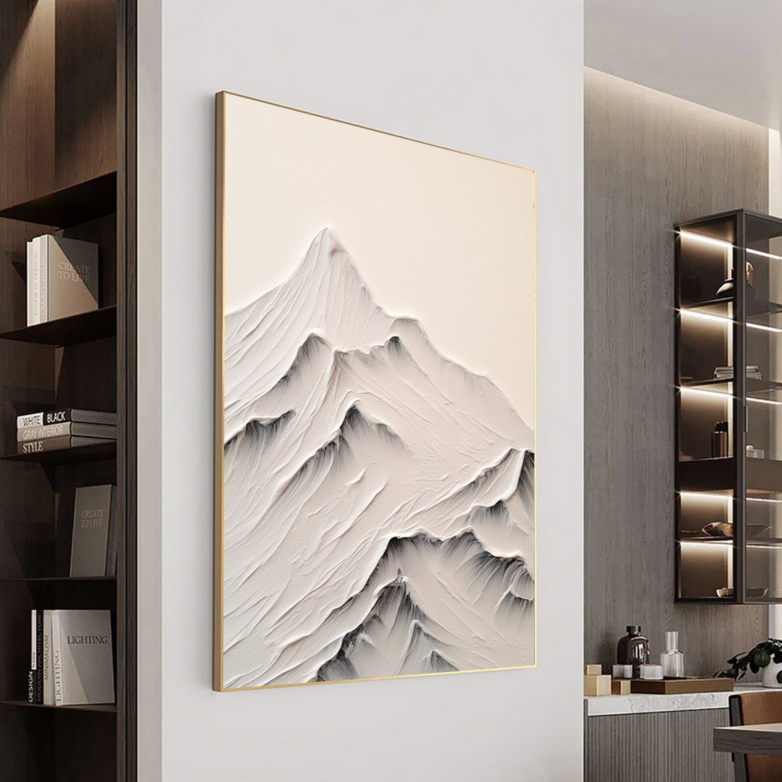 White Mountain Peak Textured Impasto Snowy Ridge Minimal Poster - Image 2