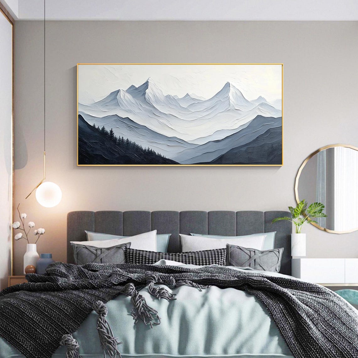 Snowy Mountain Peaks Navy White Textured Alpine Panorama Poster - Image 3