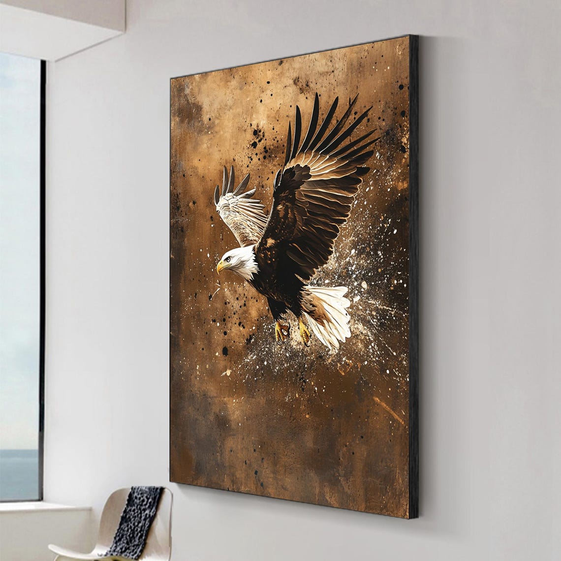 Bald Eagle In Flight Bronze Textured Wildlife Painting Poster - Image 2