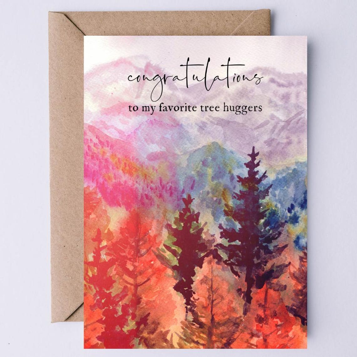 Congratulations Tree Huggers Autumn Forest Watercolor Greeting Card