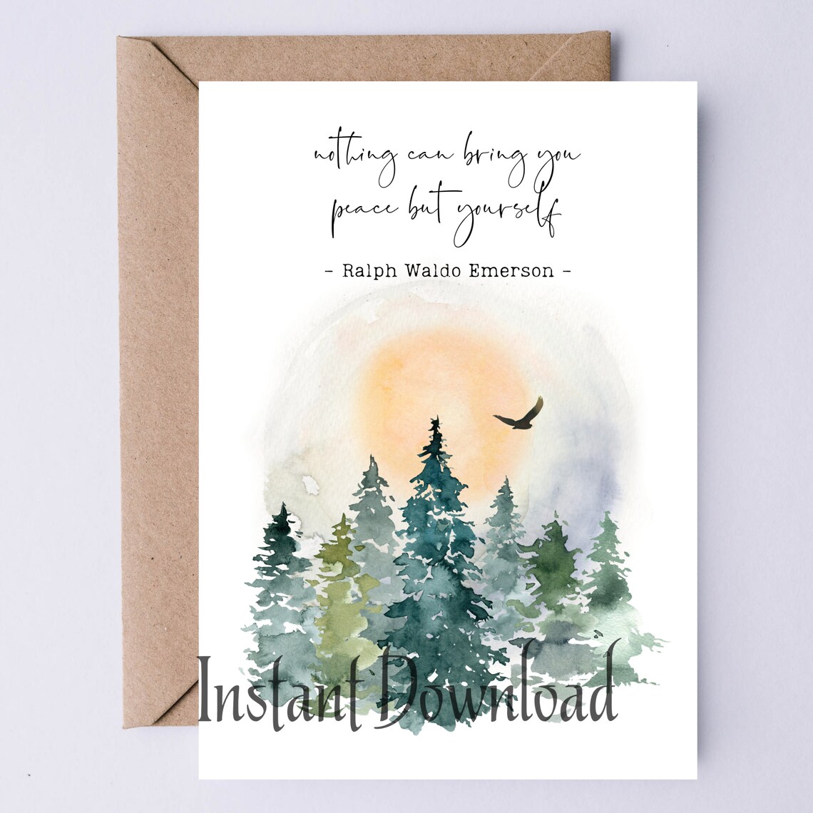 Ralph Waldo Emerson Peace But Yourself Pine Forest Sunrise Card