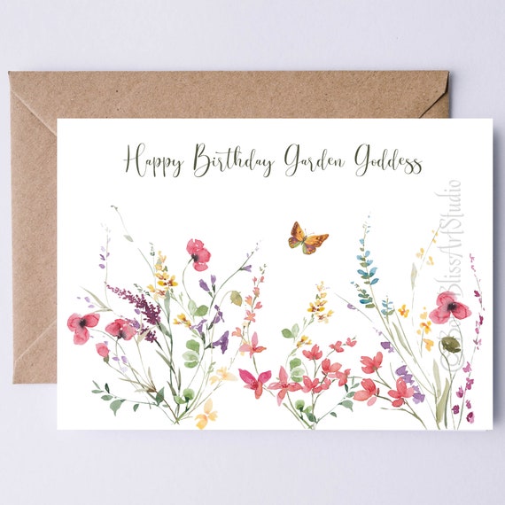 Garden Birthday Card Gardener Card Goddess Birthday Card To Print Wildflowers Butterfly Nature Lover Mother Sister Her