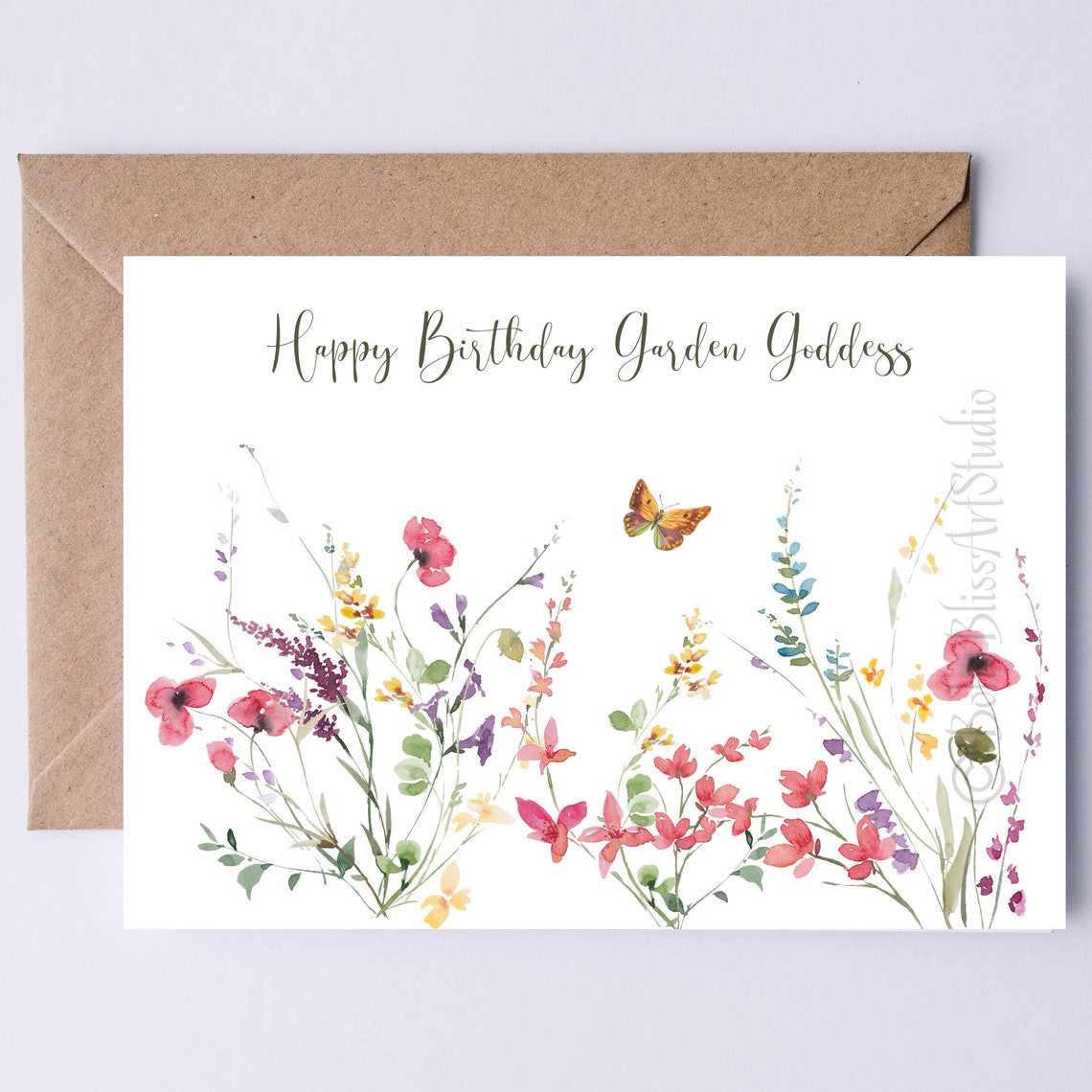 Garden Birthday Card Gardener Card Goddess Birthday Card To Print Wildflowers Butterfly Nature Lover Mother Sister Her