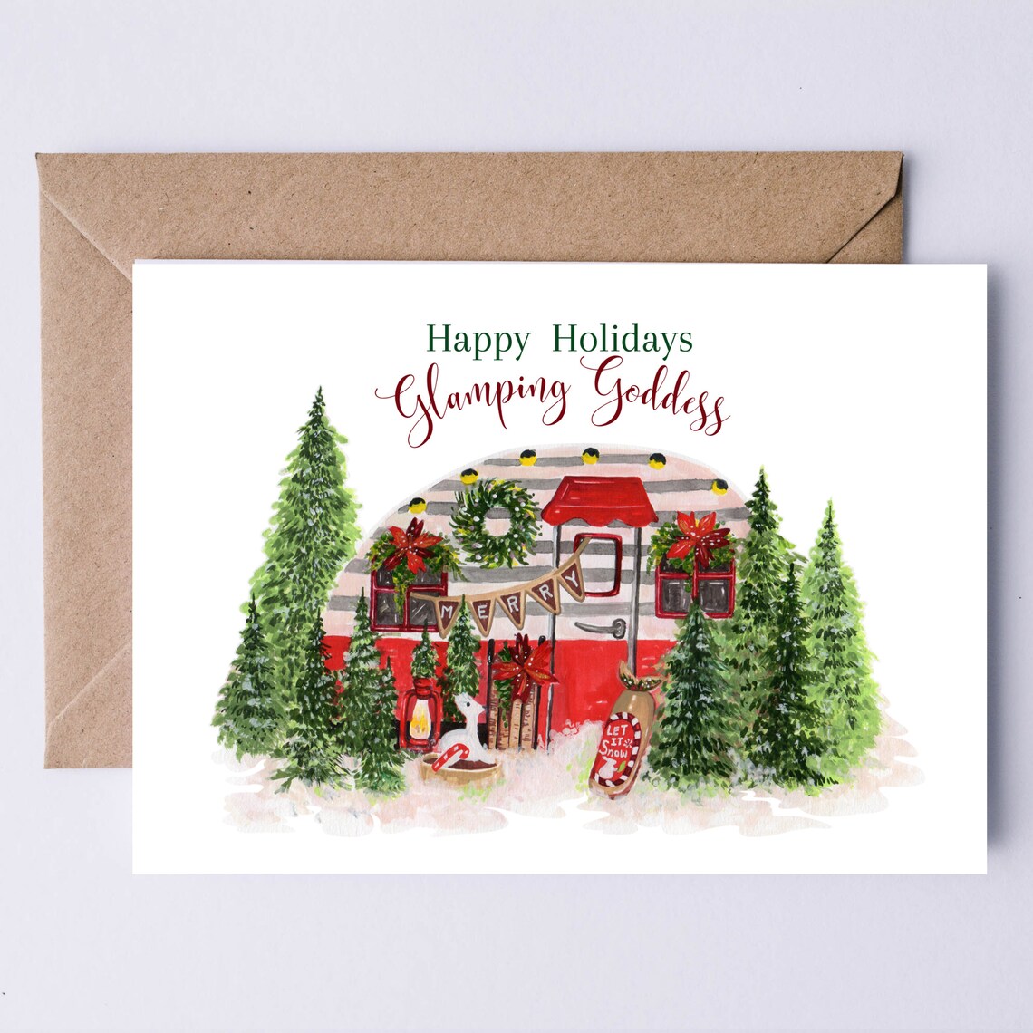 Happy Holidays Glamping Goddess Vintage Red Camper Christmas Card