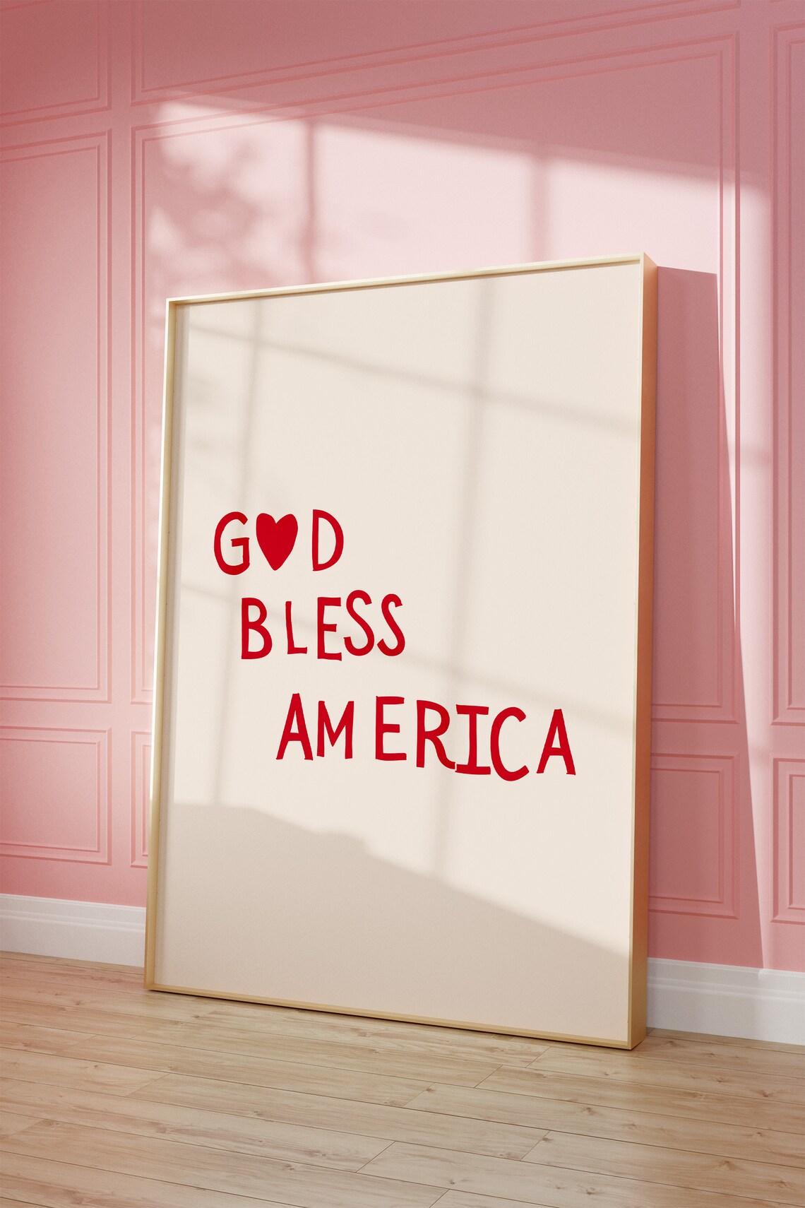 God Bless America Red Heart Hand Lettered Patriotic Americana Wall Art - Image 2