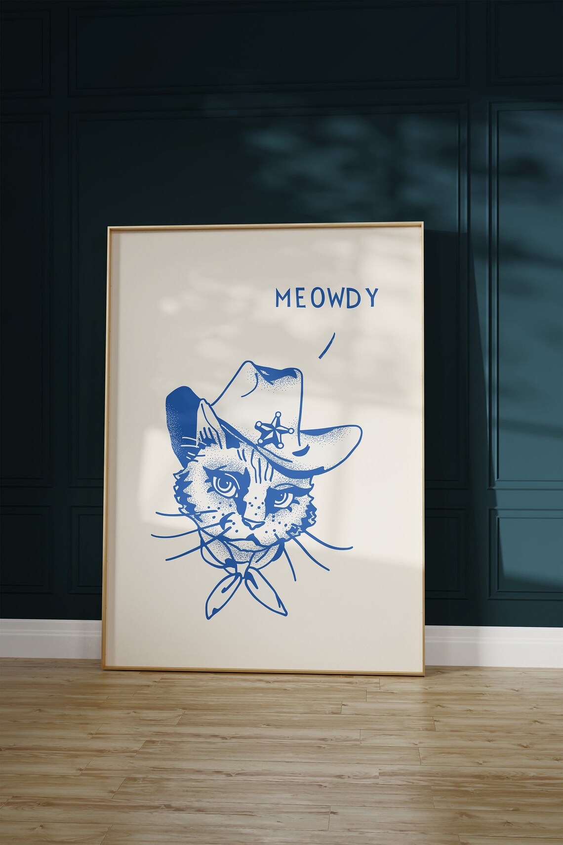 Meowdy Cowboy Cat Poster Blue Western Line Art for Cat Lovers - Image 2