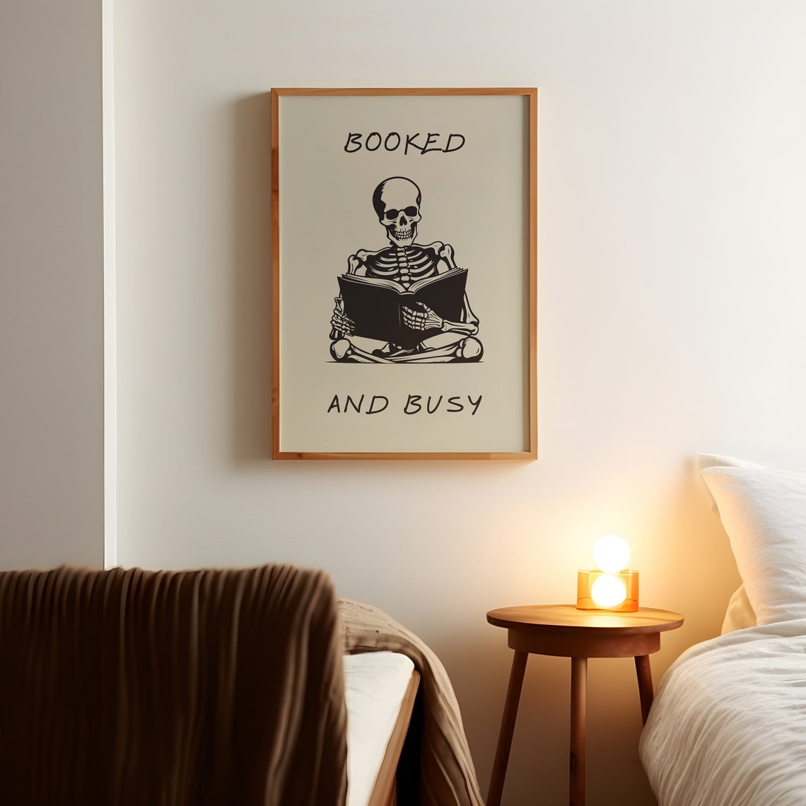 Booked And Busy Print Skeleton Reading Poster Funny Halloween Wall Art Book Poster Retro Skeleton Decor 1 Print - Image 3