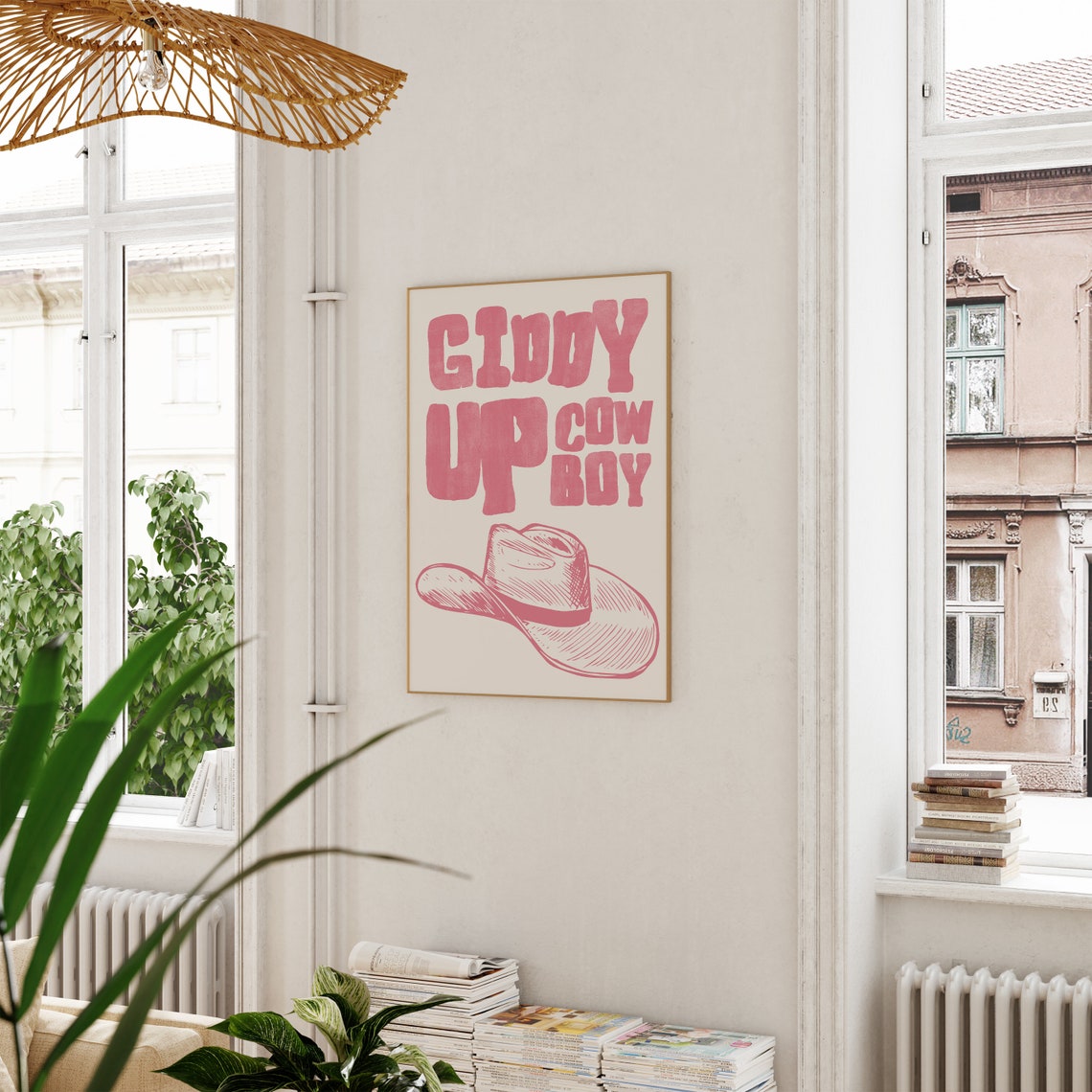 Vintage Giddy Up Cowboy Pink Western Cowboy Hat Typography Poster - Image 2