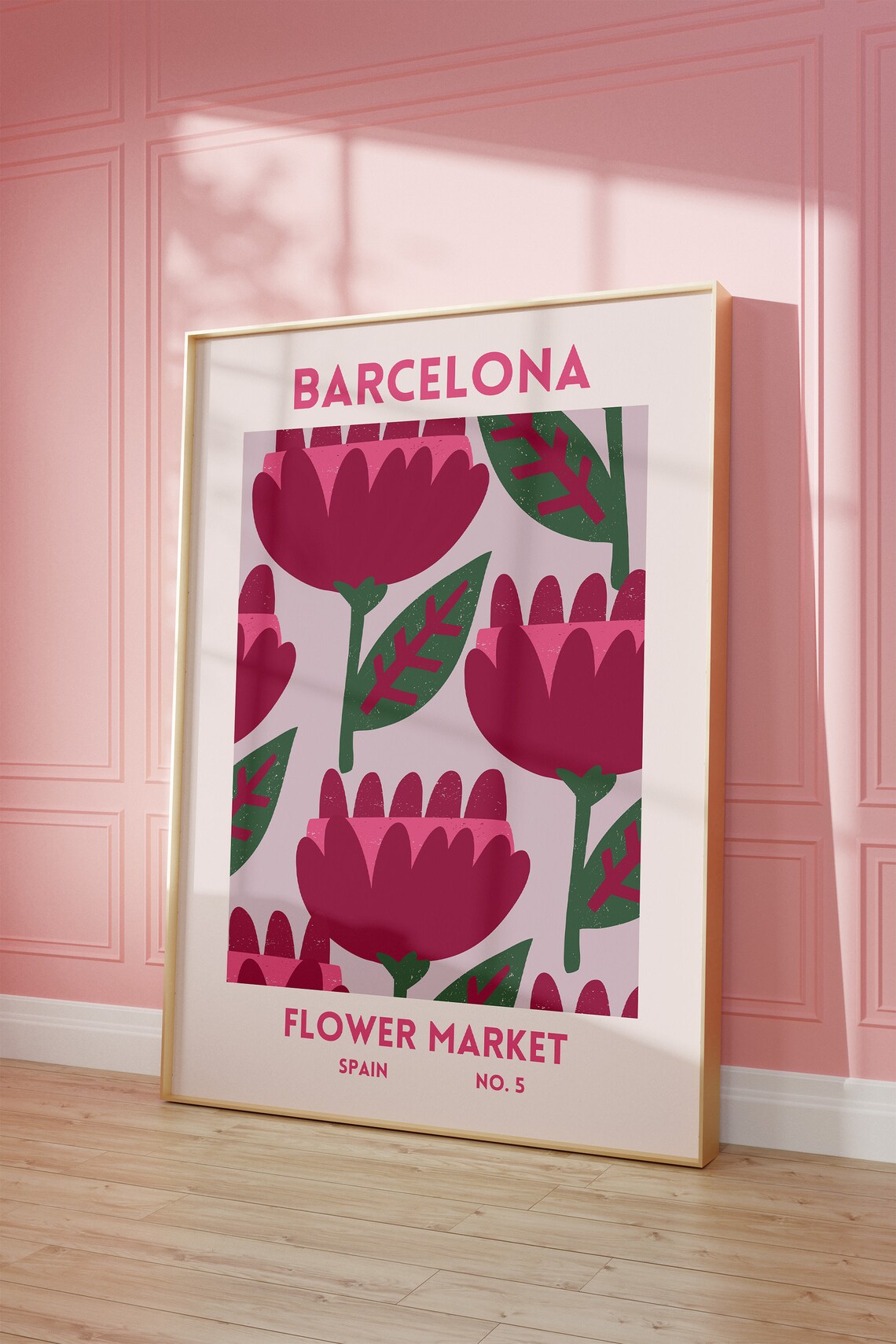 Barcelona Flower Market Spain No 5 Bold Pink Floral Art Poster - Image 3