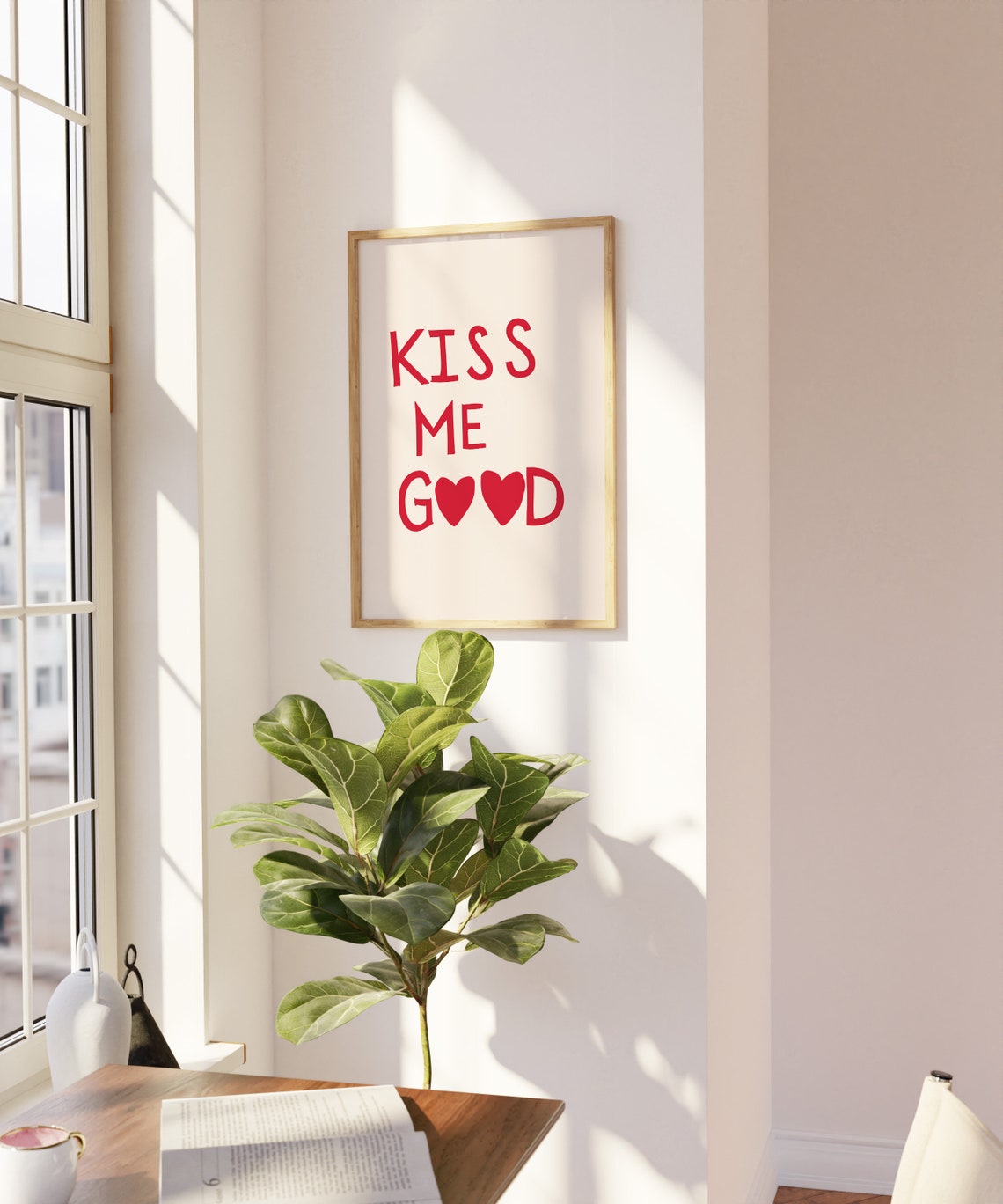 Kiss Me Good Bold Red Heart Typography Romantic Quote Poster - Image 4