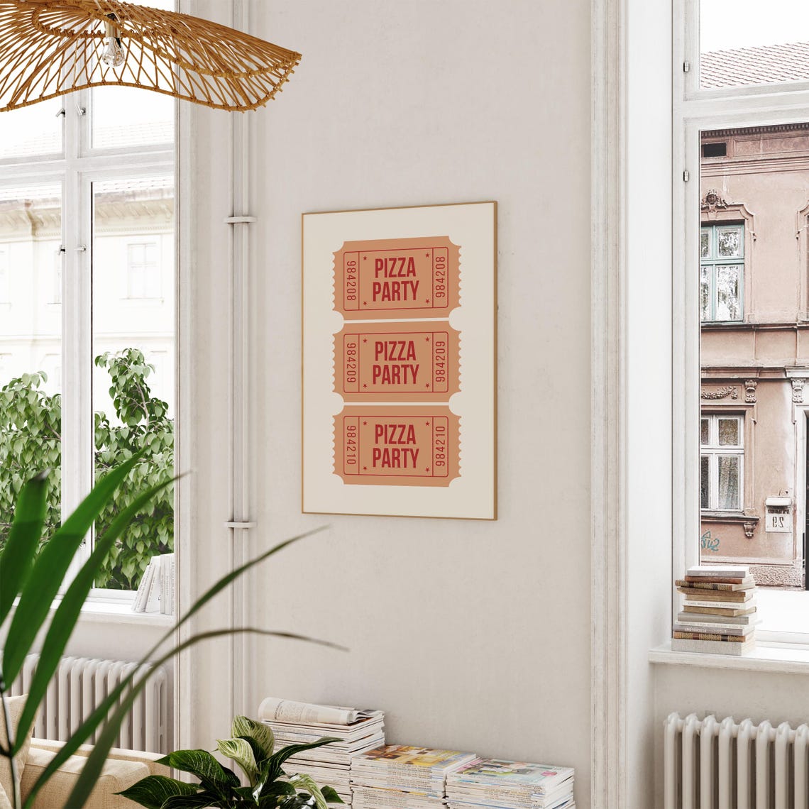 Pizza Party Admit Ticket Stubs Retro Red Kitchen Decor Poster - Image 2