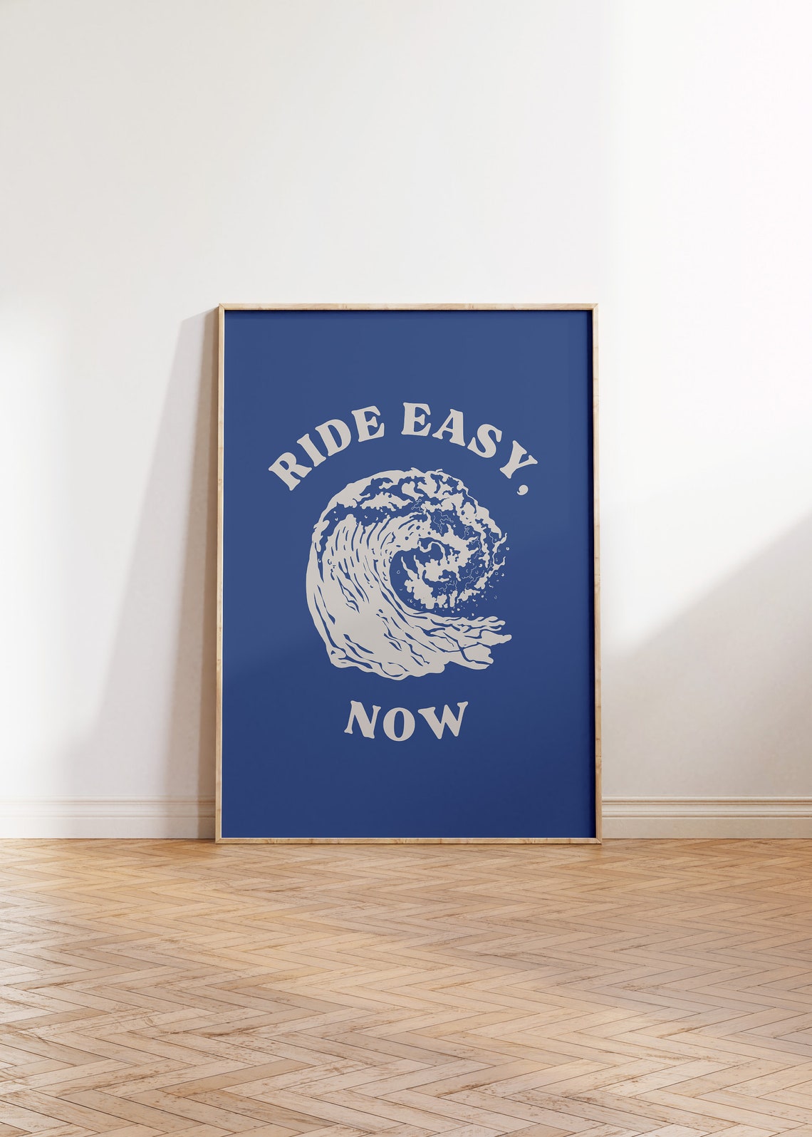 Ride Easy Now Retro Surf Wave Navy Blue Beach House Wall Poster - Image 3