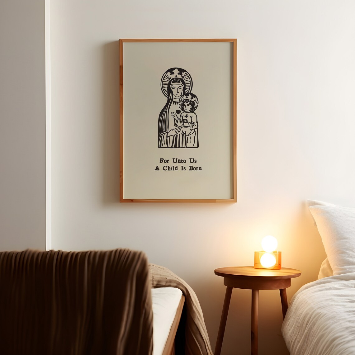 For Unto Us A Child Is Born Madonna And Child Woodcut Poster - Image 4
