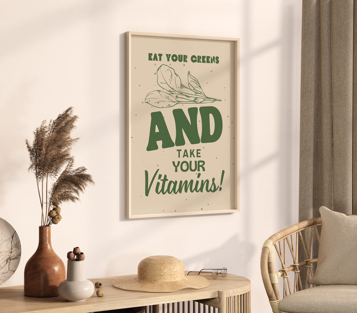 Green Retro Art Print Vintage Motivational Art Mental Health Poster Eat Your Greens Quote Print Vintage Wall Art 1 Print - Image 2