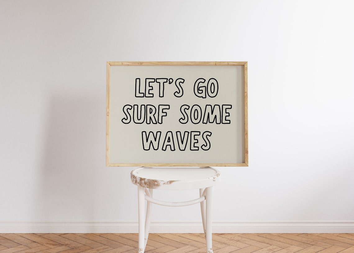 Lets Go Surf Some Waves Retro Outline Typography Beach Wall Poster - Image 2