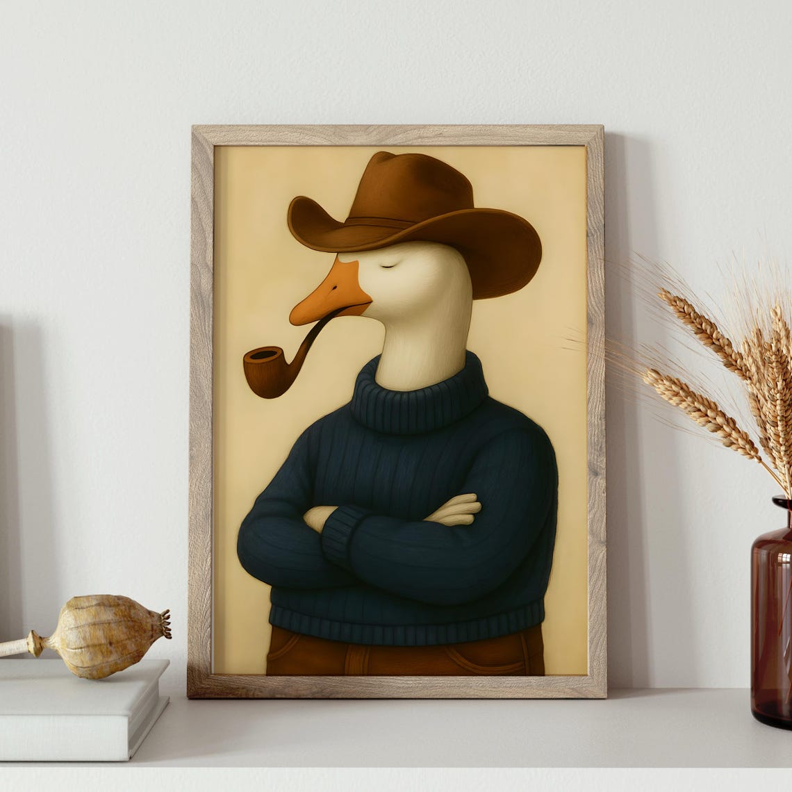 Cowboy Goose Pipe Navy Sweater Western Nursery Portrait Poster