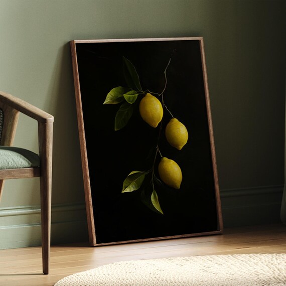 Lemon Oil Painting Print Dark Academia Kitchen Art